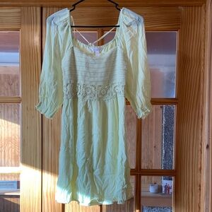 Women’s Lauren Conrad Crochet Bust Butter Yellow Long Sleeve Mini Dress XS